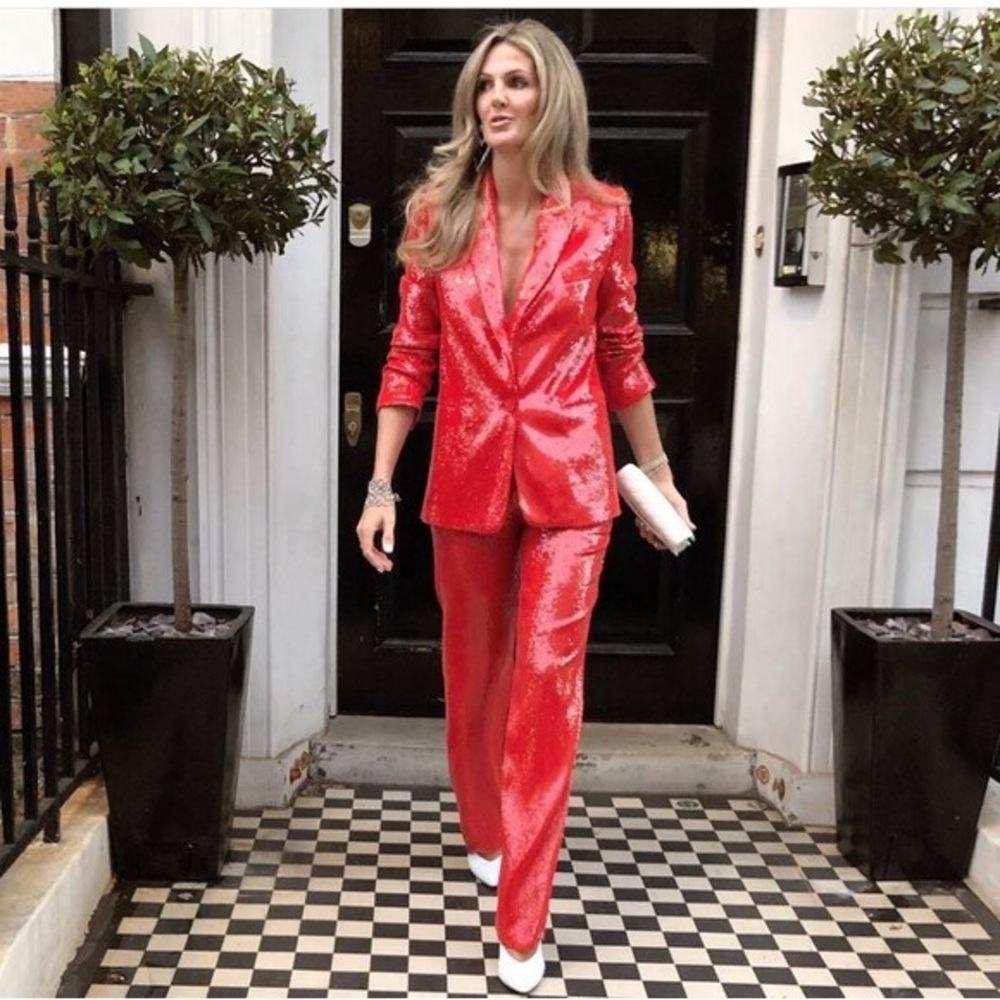 ❌SOLD❌ Zara Shimmering Red Sequin Pantsuit